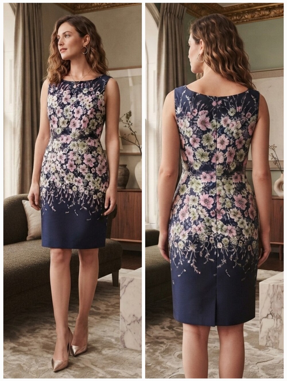 NWOT Talbots Metallic Jacquard Floral Ombre Sheath Dress Size 16 Dark Romantic